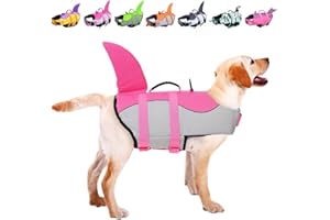 ASENKU Dog Life Jacket - Pet Safety Vest for Swimming & Boating, Shark Life Jacket with Floatation, Dog Lifesavers Swimsuits for Small Medium Large Dogs (Pink, L)