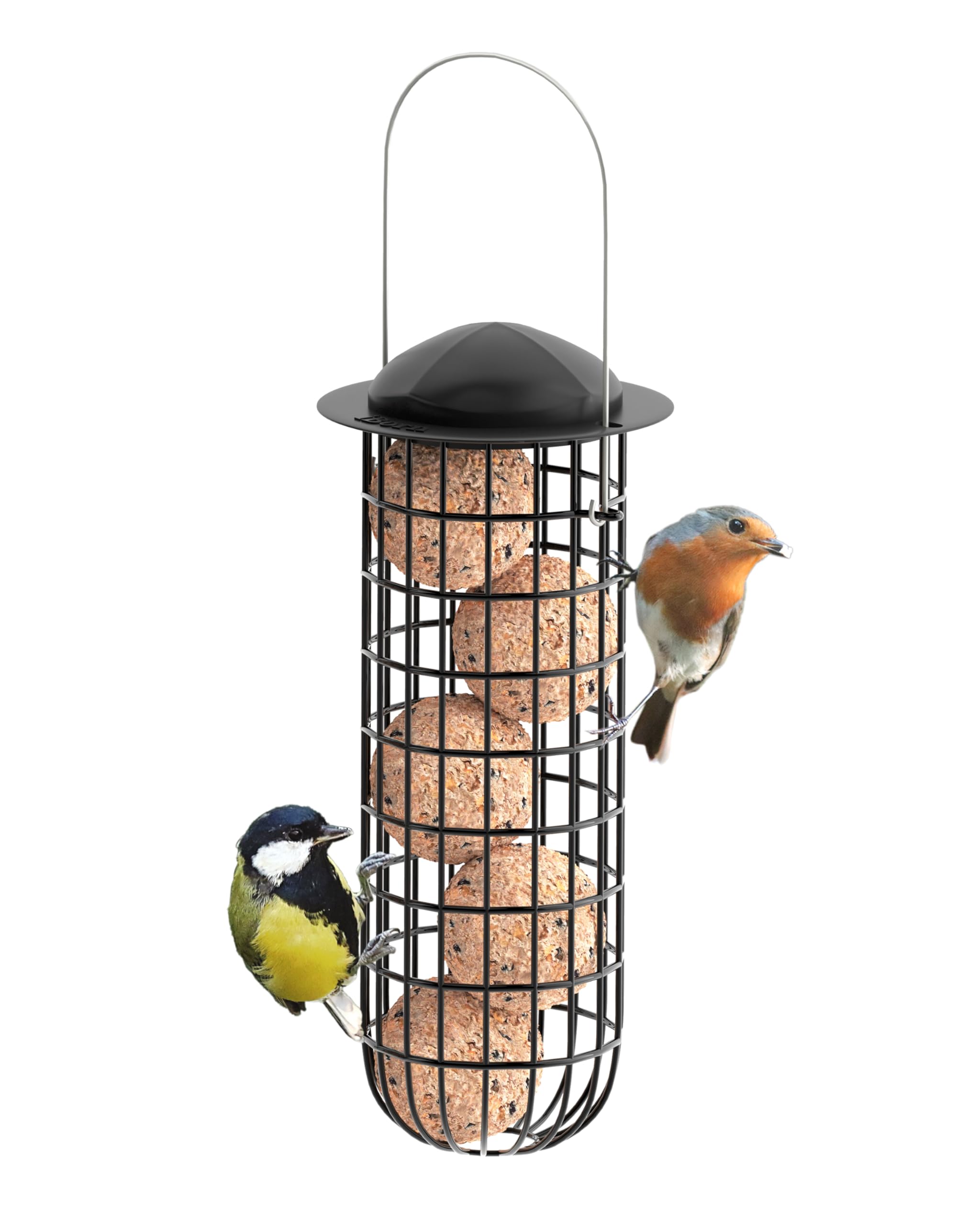 iBorn Metal Bird Feeders for Fat Ball Bird Feeders For Wild Birds Pack of 1 Energy Fat Ball Holder Hanging Black Color Finish