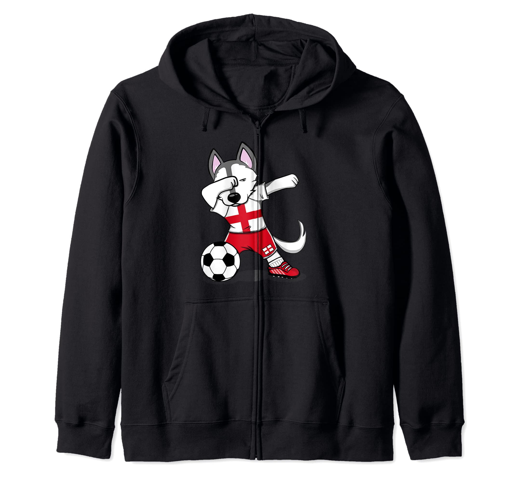 Dabbing Husky England Soccer Fans Jersey English Football Zip Hoodie