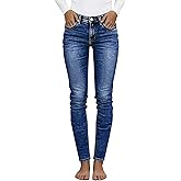 Flamingals Mid Waist Women's Skinny Jeans Butt Lifting Slim Fit Wash Stretchy Cropped Denim Pants with V Cut Pocket