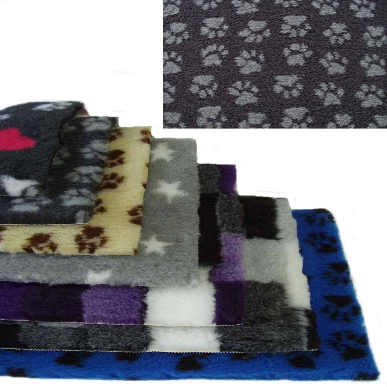 PnH Veterinary Bedding ® NON SLIP - Ribbed Rubber Backing Rectangle,100cm x 50cm - Many Different Designs and Colours - READY TO USE, SELVAGE EDGE REMOVED. (Charcoal with Grey Paws)