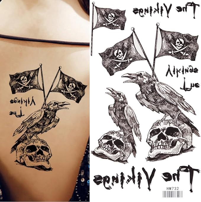 Amazon King Horse 2枚 タトゥーシール 長持ち ボディーシール刺青シール 海賊旗カラス タトゥーシール 通販