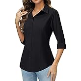 siliteelon Button Down Shirts for Women: Slim Fit Stain Shield 3/4 Sleeve Dress Shirt Formal Work Button Up Blouses