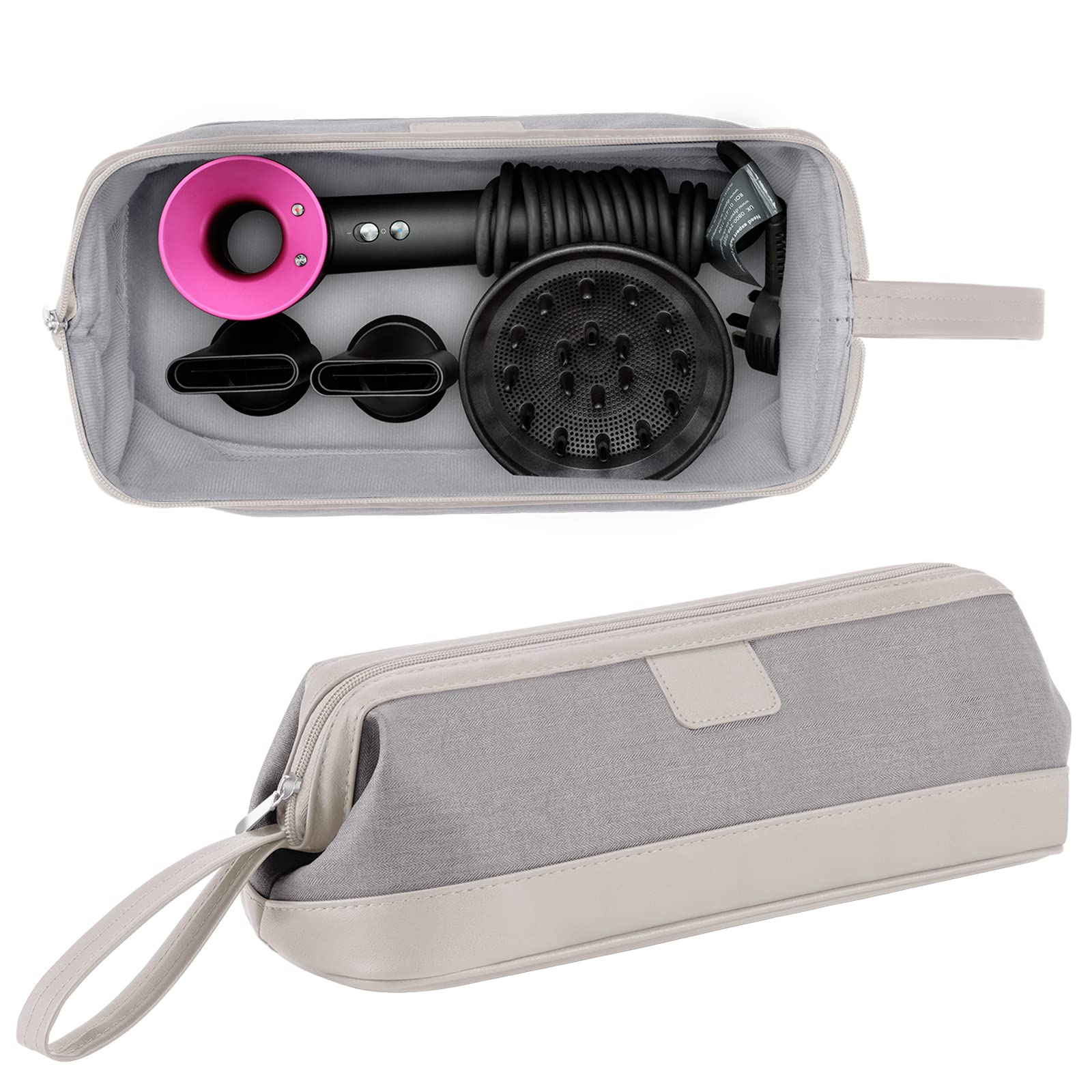 Kyrio Hair Dryer Universal Zipper Storage Bag Compatible with Dyson Supersonic Hair Dryer Dyson Airwrap Styler Accessories, Travel Portable Cosmetic Organizer Case (Grey)