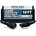 IronBox Electric C14 to C15 Power Cord - 15A/250V, 14/3 AWG SJT - Heavy Duty Cord - UL Listed IEC Power Cable Extension - Jumper Cords for Computer, Server, Desktop, Speaker & More (10ft, Black)