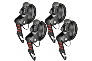 PIOLEACKFLEW 4Pcs Heavy Duty Suction Cup with Security Hooks - Outdoor Strong Suction Cups Multipurpose Car Camping Accessories Suction Cup Anchor for Car Awning Boat Camping Trap Tie Down