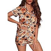 Meihuida Halloween Pajamas Women Cute Button Down Shirt and Shorts 2 Piece Ghost Pumpkin Pjs Sets