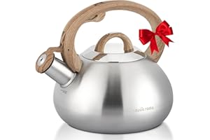 HAUCE RADIO Tea Kettle Stovetop,2.0QT Loud Whistling Kettle for Boiling Water Coffee or Milk, Food Grade Stainless Steel Tea Kettle with Wood Pattern Handle and Anti-Rust,Suitable for All Heat Sources