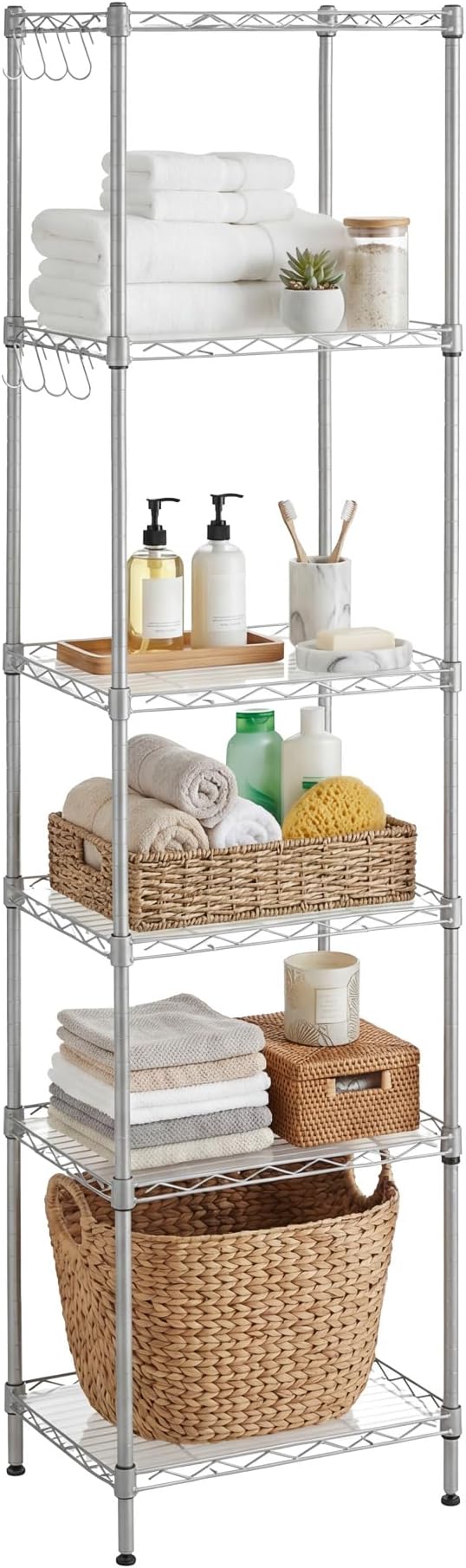 SONGMICS 6-Tier Metal Shelving Unit with Adjustable Shelves and Hooks