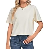 KateModa Women's Short Sleeve Crop Tops Cotton T Shirts Crew Neck Summer Clothes Casual Loose Solid Tees
