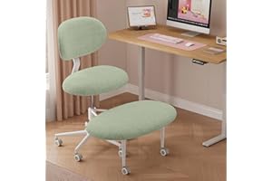 Pinmoco Ergonomic Cross Legged Office Chair with Wheels, ADHD Chair for Adults, Meditation Chair, Yoga Office Chair, Comfortable Back Support, Height Adjustable,Small Spaces, Teddy Fabric, Green