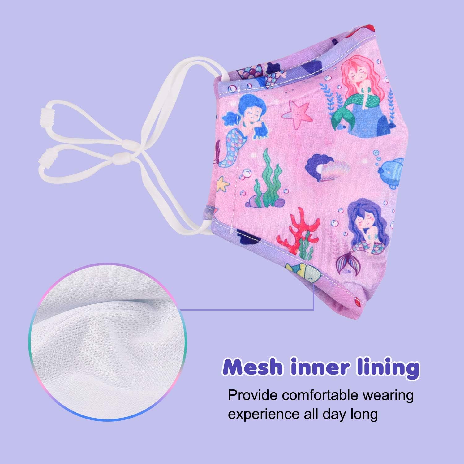 CIKIShield 6 Pack Children Adjustable Cloth Face Mask for Kids Girls Boys Washable Reusable Face Cover UV Protection: Clothing