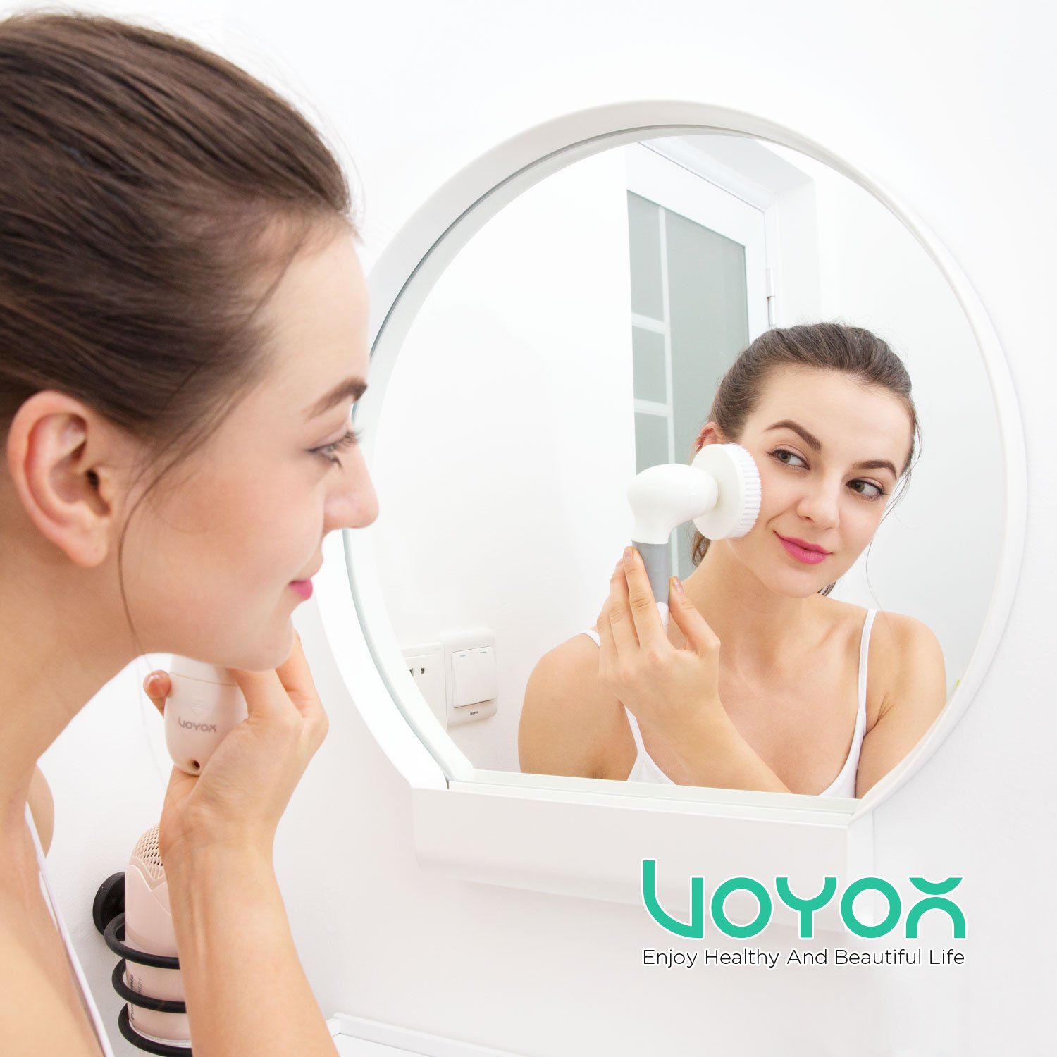VOYOR Facial Cleansing Brush Waterproof Spin Face Brush 5-IN-1 Body Cleansing Brush Set for Deep Skin Cleansing, Gentle Exfoliating, Blackhead Removal FB100: Beauty