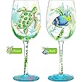 NymphFable 100% Hand-Painted Wine Glass Ocean Turtles Seagrasses Glass Artisan Painted Glass 15oz Gift for Friend Family (1 Piece)