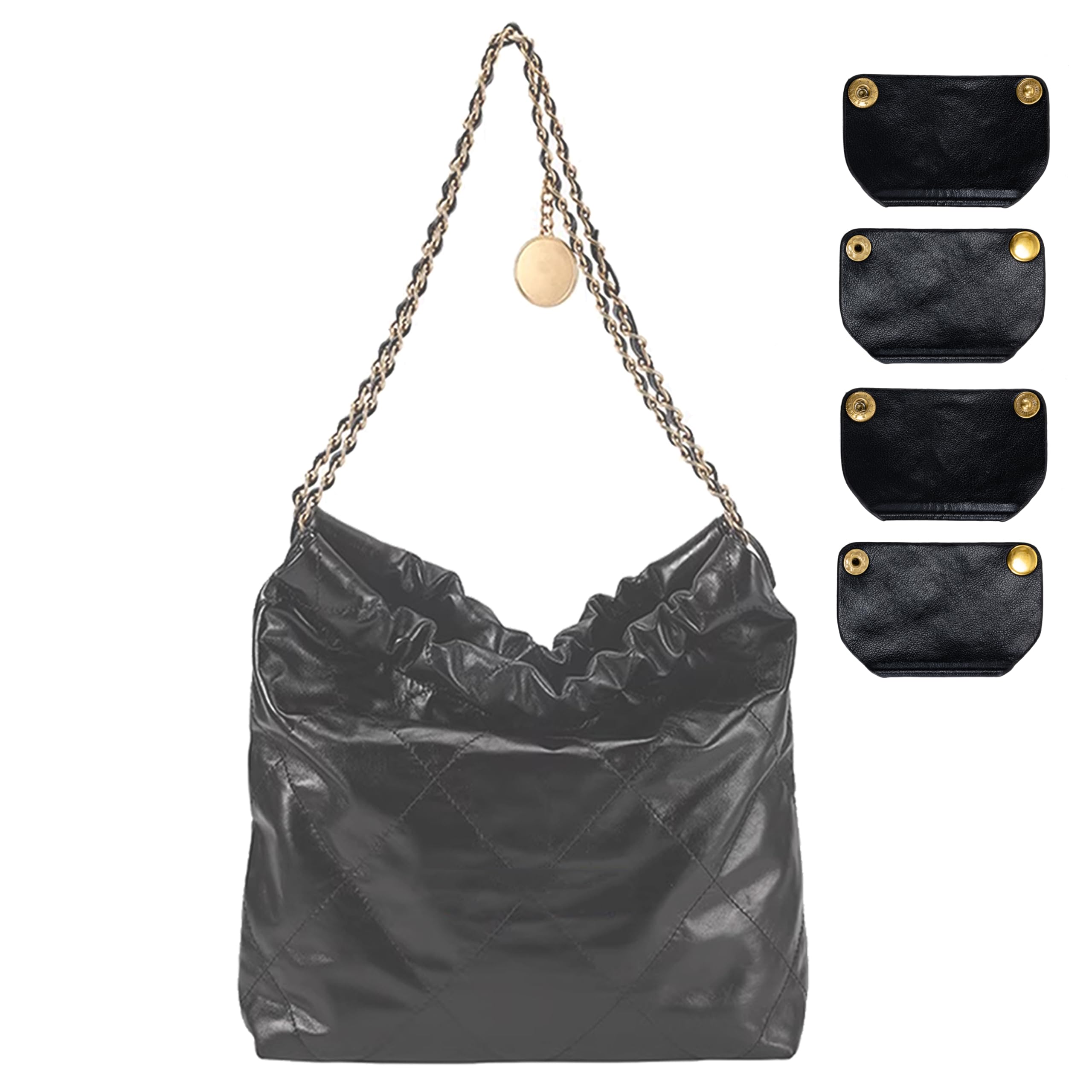 Modification Accessory for CHANEL 22Bag – Black Anti-Wear Chain Entry Pads, Strap Protection Kit for Bag Opening, Microfiber Leather (Not Affiliated with Chanel)