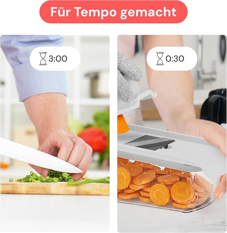 Pro - 6-in-1 Mandoline Gemüsehobel, Julienneschneider und Reibe