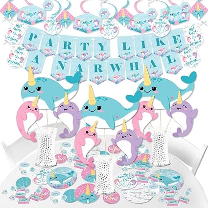 Amazon Com Big Dot Of Happiness Narwhal Girl Under The Sea Baby