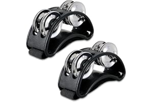 EASTROCK Foot Tambourine Percussion Musical Instrument Foot Percussion with Steel Jingle Bells for Drum Guitar Playing Black 2 PCS