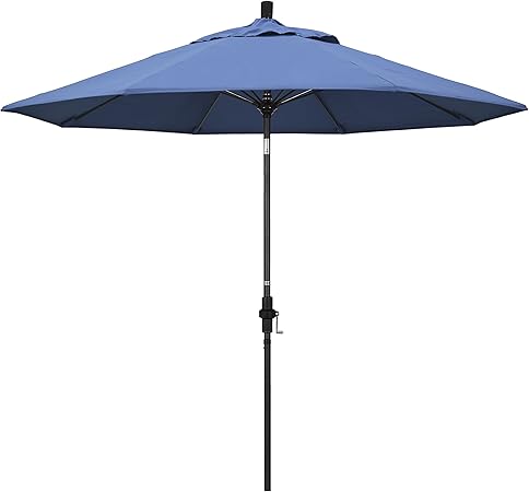 Amazon Com California Umbrella Gscuf908705 F26 9 Round Aluminum Pole Fiberglass Rib Market Patio Umbrella Black Frost Blue Patio Umbrellas Garden Outdoor