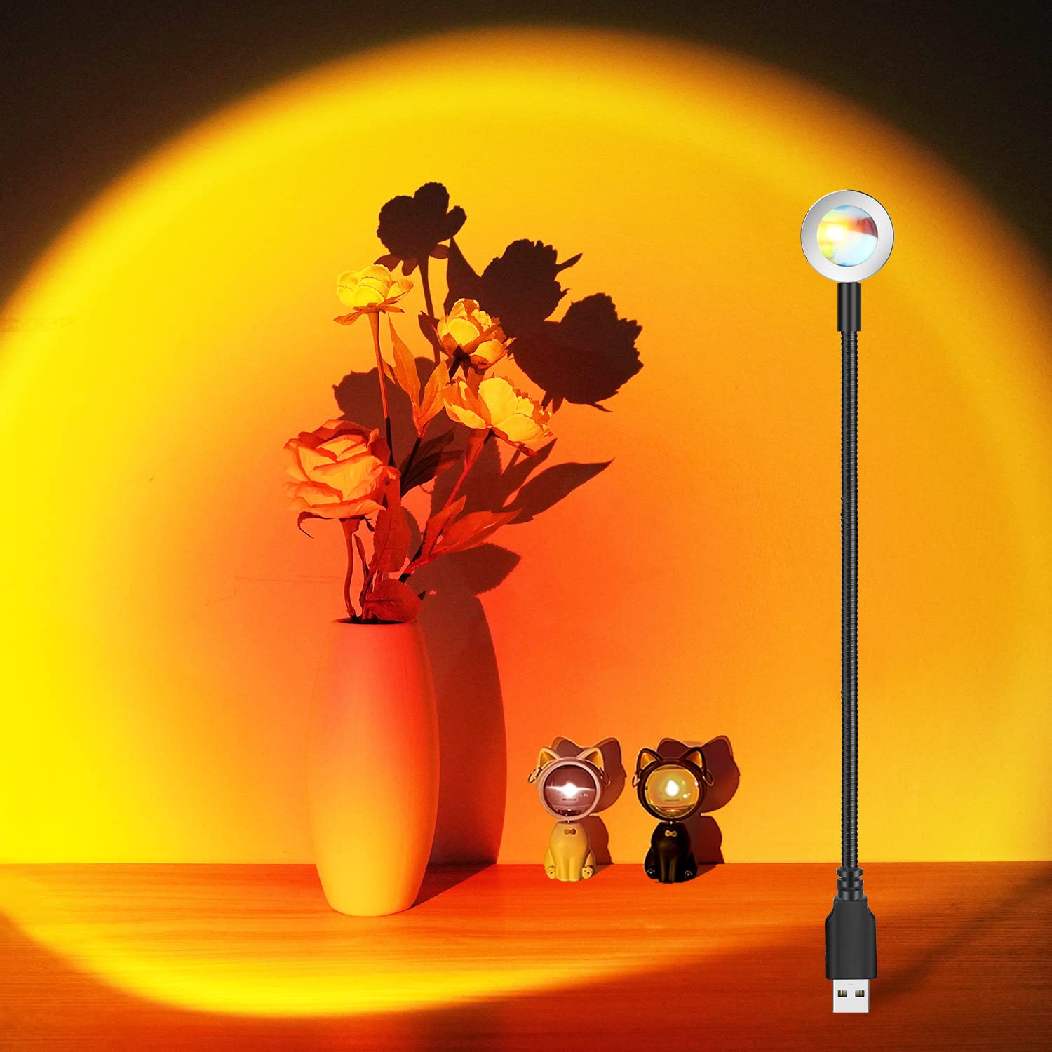 OSDUE Sunset Lamp, Sunset Projection Portable, 360° Rotation USB Charging Sunset Light for Photography Vlog Background Party and Festival Gift（Sunset Red）