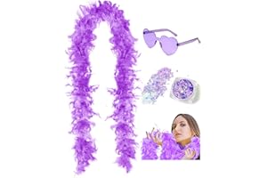 SHENYI 45g 2Yard Feather Boa with Body Glitter and Heart Sunglasses for Women and Teen Girls Bachelorette Party Halloween