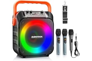 SUDOTACK Karaoke Machine with 3 Microphone, Portable Karaoke Machine for Adults and Kids with LED Lights, Portable Bluetooth Speaker Supports TF Card/USB, AUX, FM, REC, TWS for Karaoke, Party(SP-70C)