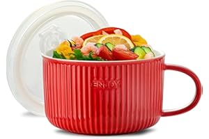 Soup Bowl with Handle, 5.6 inch Ceramic Soup Mug with Lid, Large Microwave Soup Cup Ramen Bowl for Oatmeal, Salad, Ramen and 