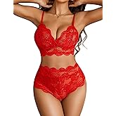 Avidlove Lingerie Set for Women Lace Hight Waisted Bra and Panty Set 2 Piece Sexy Sheer Outfits