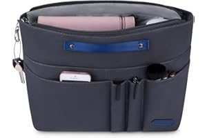 HyFanStr Purse Organizer Insert for Handbags,Tote Bag Organizer Insert Zipper Bag for Women, Handbag Organizer Inside Liner with 15 Pockets, Gray M