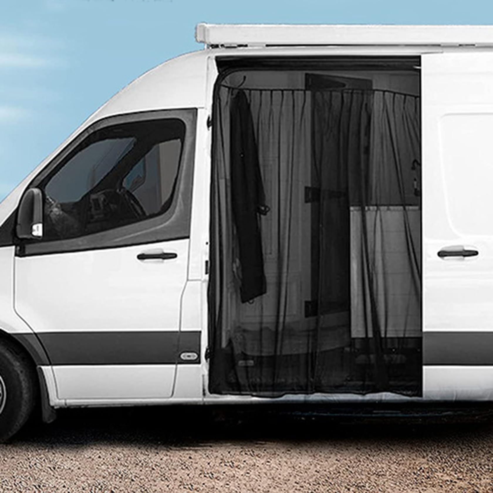 Photo 1 of Magnetic Van Bug Screen Sliding Door Mesh Curtains Bug Flyscreen Net Strong Full Magnetic Strips Side for Mercedes Sprinter Ford Transit RAM Promaster Motorhome Campervans (71" (h)x 59"(w))