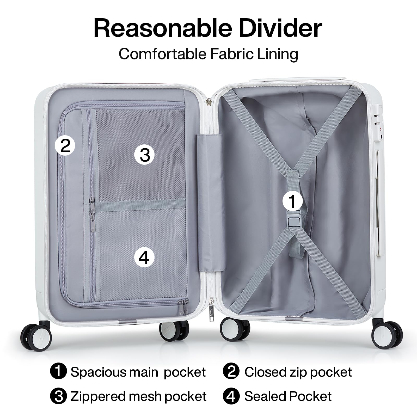 Hanke 20 Inch Carry On Luggage 22x14x9 Airline Approved PC Hard Shell Suitcases with Wheels TSA Luggage for Women Men Lightweight Travel Luggage(Smoke White)