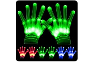 UWEIDOIT LED Gloves, Flash Finger Lights - 3 Color, 10 Mode Glowing Christmas Costume Clubbing Party Favors for Boys & Girls