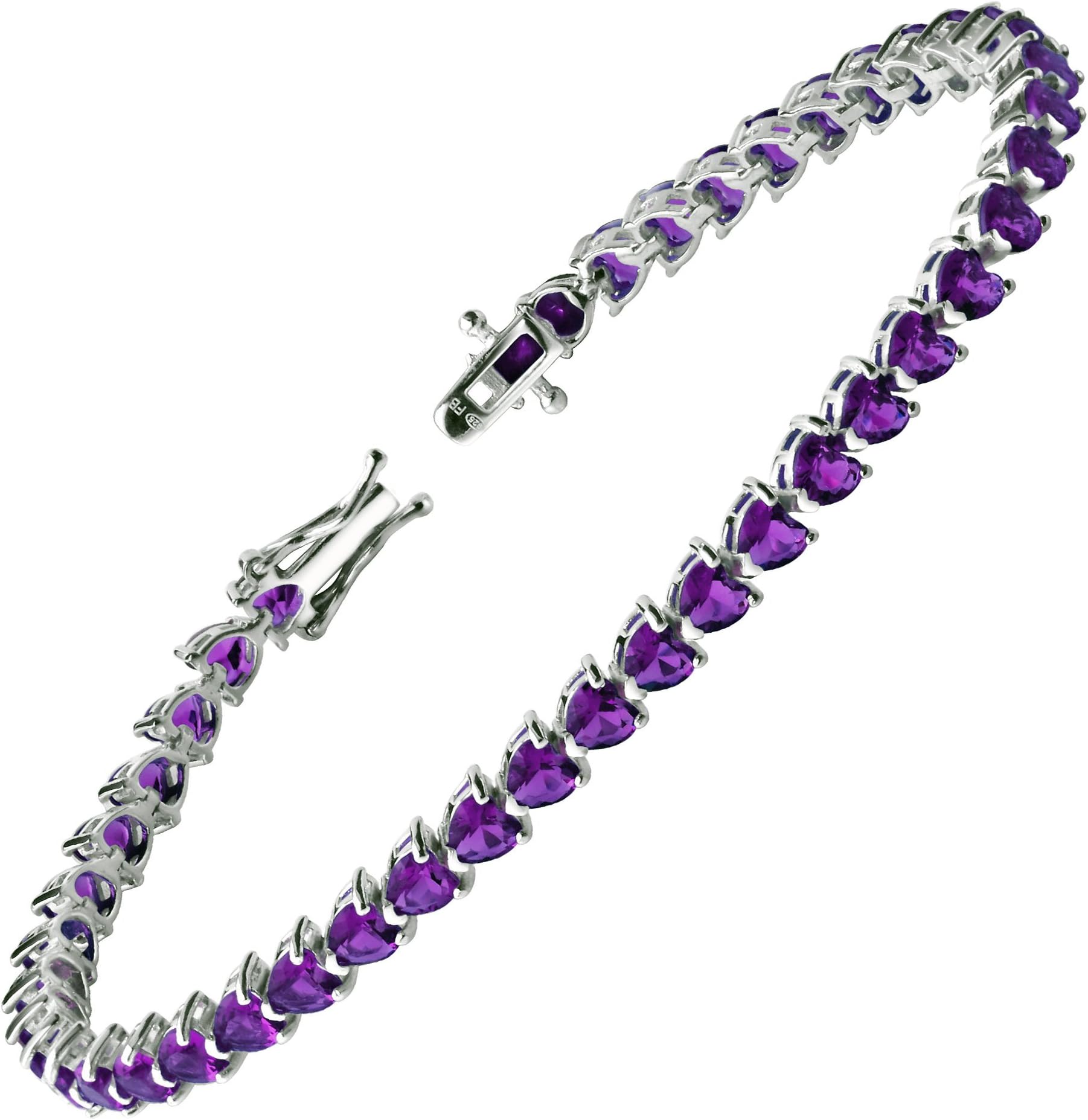 Franki BakerSterling Silver & Heart Shaped Amethyst CZ Tennis Bracelet, Length 20cm
