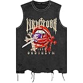 Verdusa Men's Graphic Tees Y2k Gothic Distressed Summer Shirt Grunge Hippie Sleeveless Tank Top