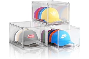 ZHAIXIAONIAN 3 Pack Hat Organizer Box for Baseball Caps, Stackable Storage Drawers for Baseball Hat Storage Organizer, Clear Storage Drawer for Hats Snapback Cap Storage, Hat Rack Display Case, Hat Holder