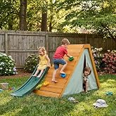 Avenlur Palm 5-in-1 Wooden Outdoor Playground for Toddlers &ndash; Montessori Climbing Playset with Ladder, Rock Wall, 4-ft Slide &amp; Tent Fort &ndash; Indoor/Outdoor Backyard Play Structure for Kids Ages 2-6