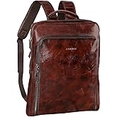 Banuce Full Grain Italian Leather Backpack for Men Laptop Backpack for Business Work Travel with Luggage Strap and Adjustable Strap Vintage Brown