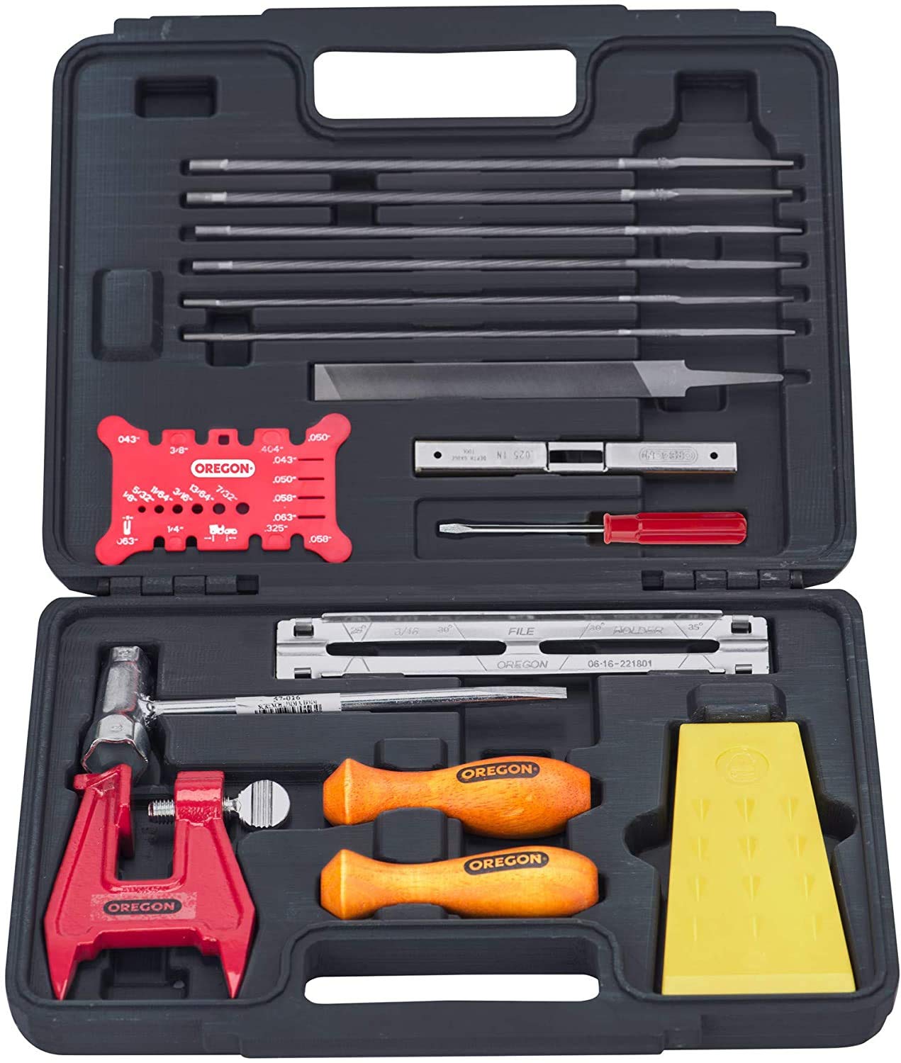 Oregon Chainsaw Chain Sharpening Kit with Hard Case - Contains Files, Handles, Depth Gauge, Stump Vise, Felling Wedge, and More Accessories Image