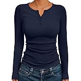 Trendy Queen Long Sleeve Henley Shirts for Women Fall Winter Ribbed Thermal Tops Casual Blouses Basics Tees Cute Sweaters