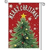 AVOIN colorlife Merry Christmas Garden Flag 12x18 Inch Double Sided Outside, Christmas Tree Star Winter Holiday Yard Outdoor Decorative Flag