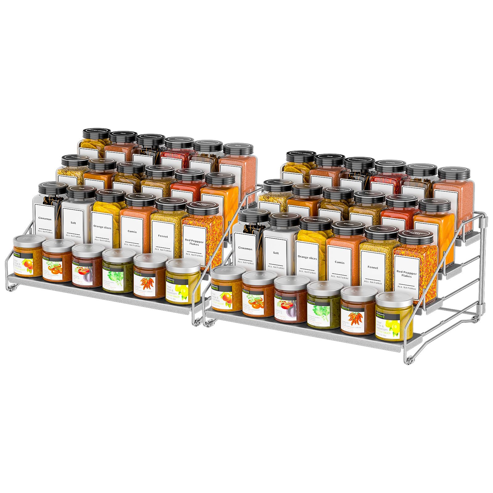 ZDDLOINP 4-Tier Spice Rack for inside cupboard, Kitchen Countertop Spice Rack, Depth Adjustable Spice Racks Organiser for Counter, Cupboard, Pantry (Gray 2 Packs)