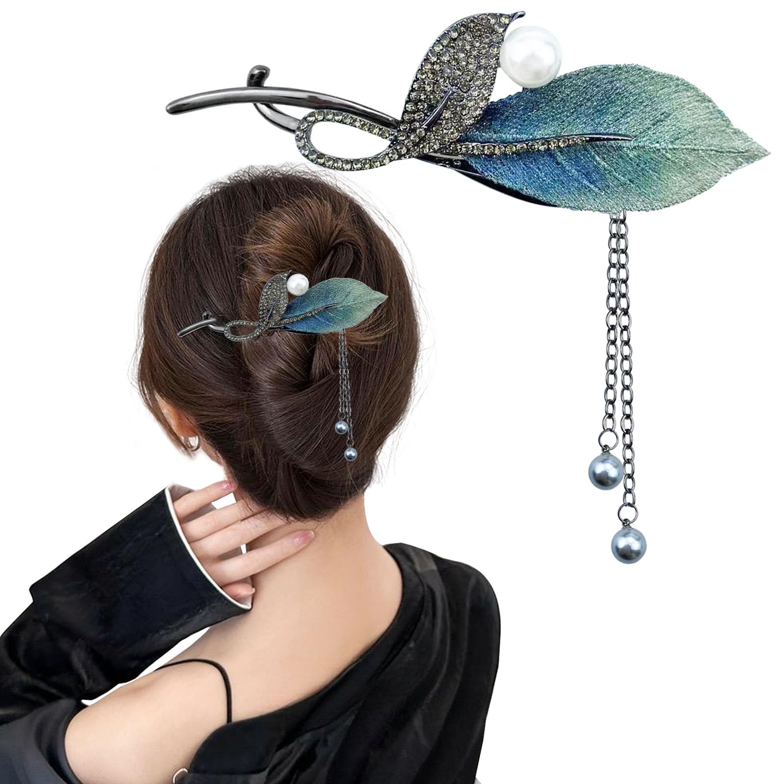 Elegant Gold Hair Bun Claws Clip, Vintage Hair Claw Clips Large Hair Clip Shiny Rhinestone Leaf Hair Clips Non Slip Hair Jaw Clips for Thick Hair and Thin Hair Hair Accessories for Women Girls