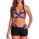 Bikini with Shorts for Women - Halter Two Piece Swimsuits High Waisted Bathing Suits with Pocket 2026 Boyshorts Swimwear