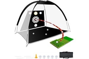 DIKUTAR Golf Net - Upgraded All-in-One 10x7ft Golf Practice Net with 5 Real Balls, Tri-Turf Mat and Portable Bag, Durable Hitting Nets for Backyard Driving Swing Outdoor