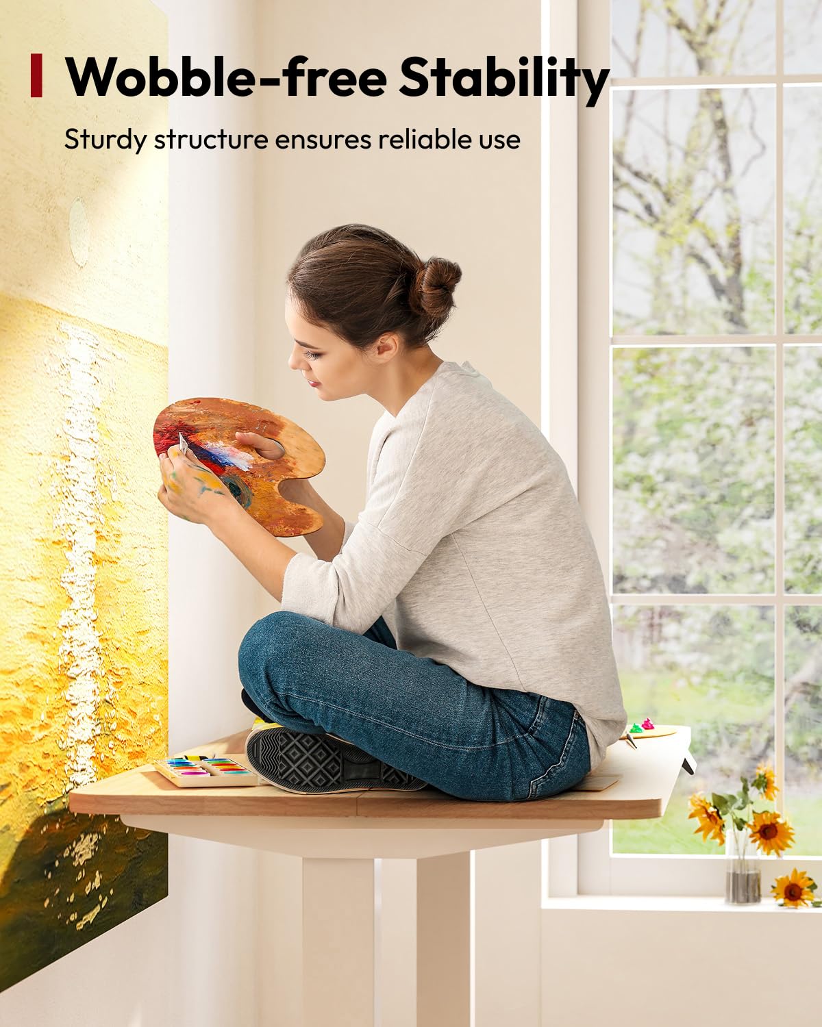 SANODESK Standing Desk Height Adjustable Electric 40x24 Inches Sit Stand Desk for Home Office Ergonomic with Splice Board Two Hooks, White Frame/Maple Top