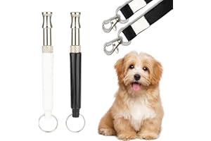 MEOWPOO Adjustable Ultrasonic Dog Whistle 2 Pack, Dog Training Whistle to Stop Barking Neighbors Dog, Dog Barking Silencer, Dog Training Whistles for Recall & Bad Behavior with Lanyard (Black & White)