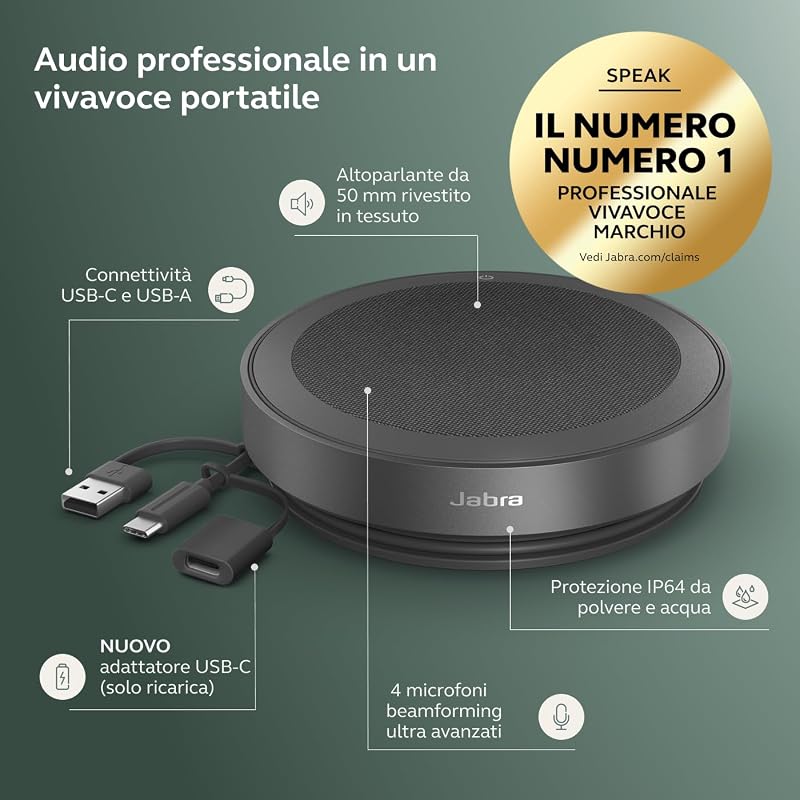 Speak2 75 Speaker Bluetooth Senza Fili per Lavoro, Grigio Scuro