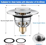 Tomario Sink Plugs Pop Up Drain 34-40mm Stainless Steel Copper Core view 5