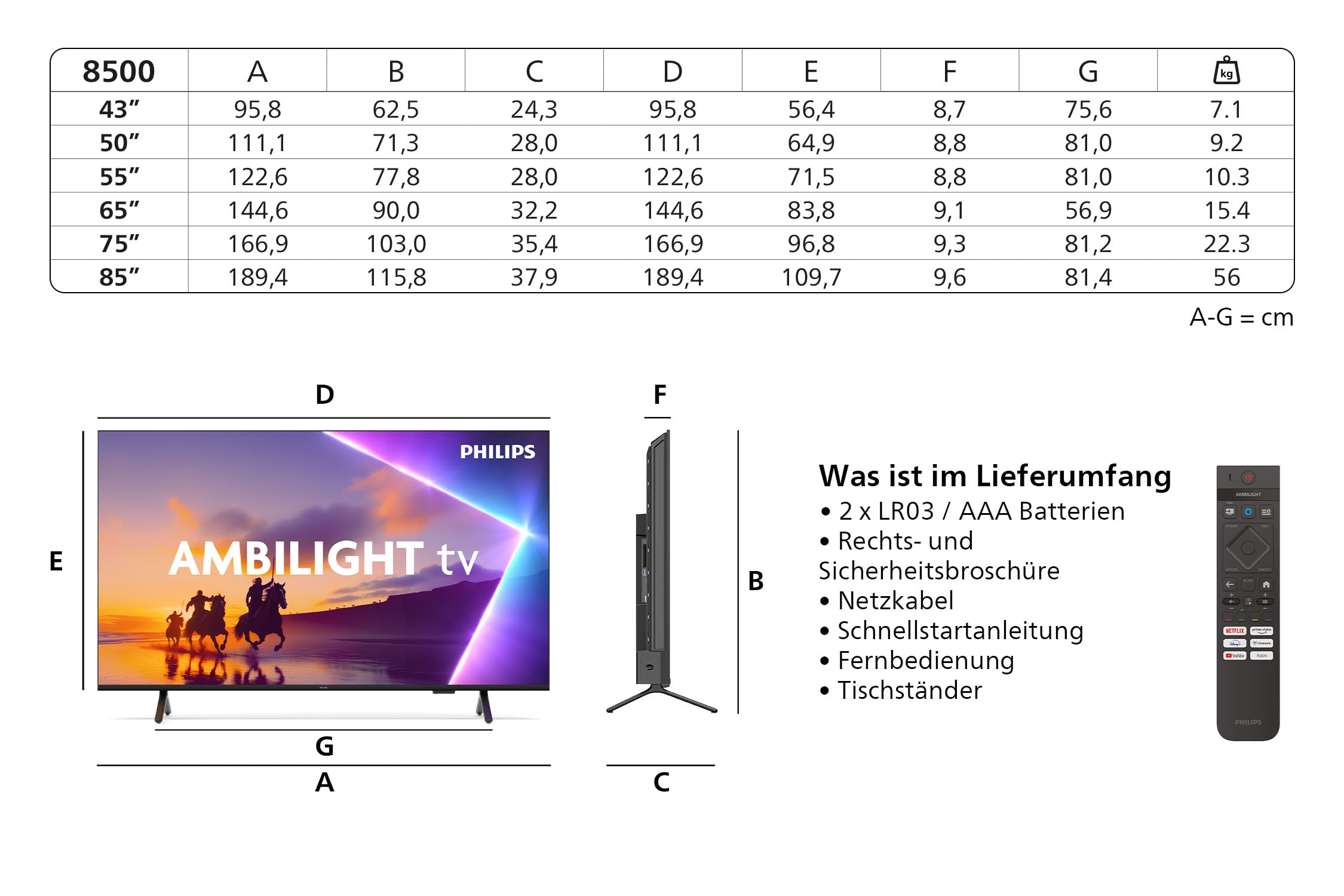 Philips Ambilight 43PUS8500 4K LED Smart TV - 43 Zoll Display mit Pixel Precise Ultra HD, Titan OS, Dolby Vision und Dolby Atmos Sound 3
