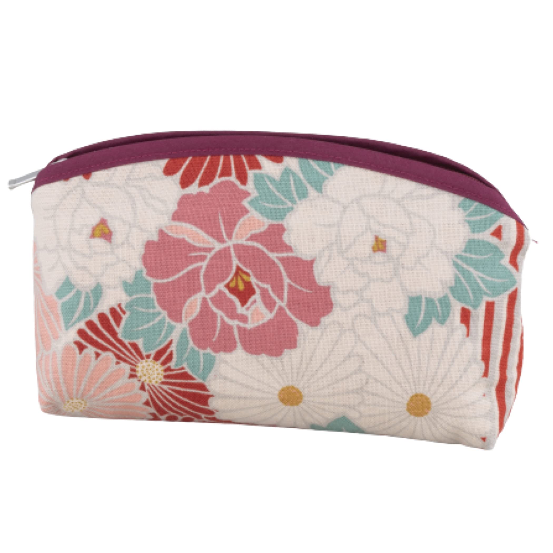 Small Makeup Bag for Women(Retro Flower Red Japanese Kimono Pattern mini Cosmetic Bags Flat Pouch — image 1